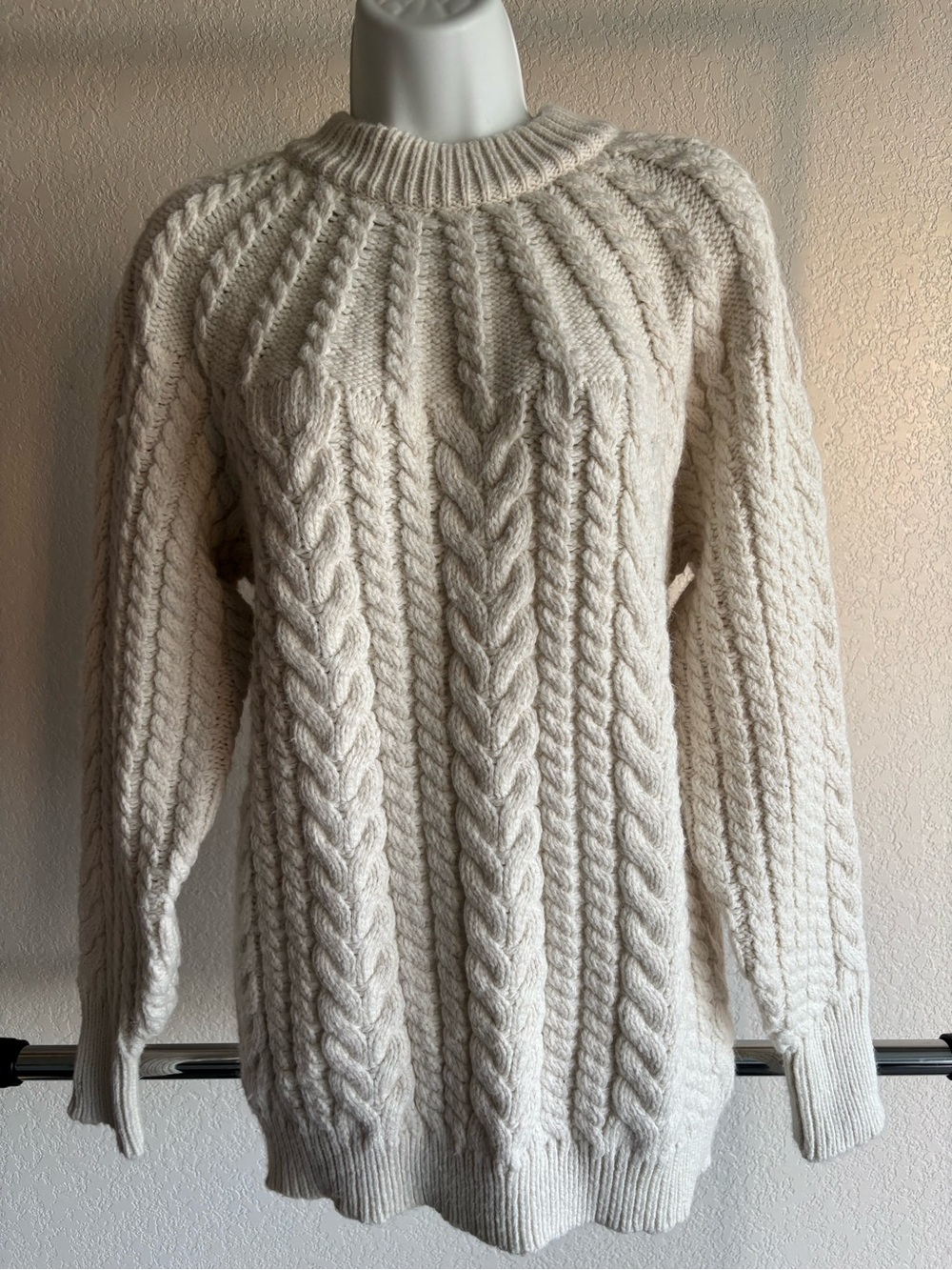 H&M Cream Cable-Knit Crewneck Sweater